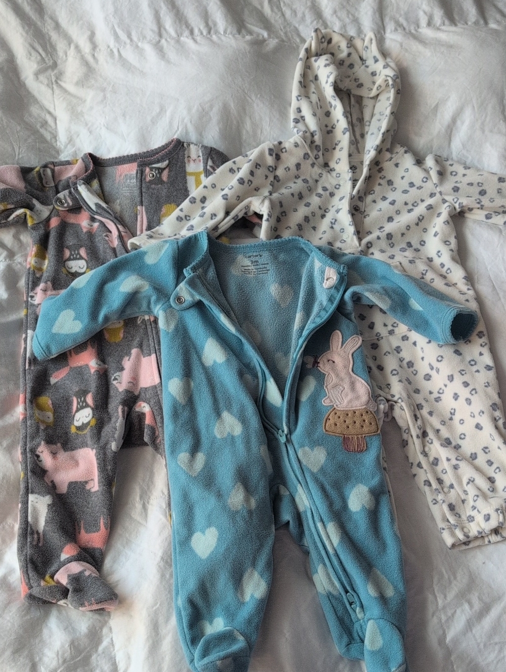 3 Carter's Fleece Baby Sleepers 3-6M